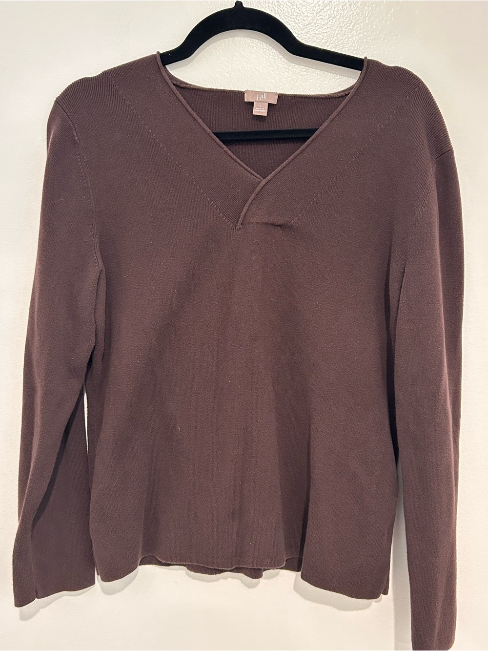 Women's Brown V-Neck Sweater JJill Cotton